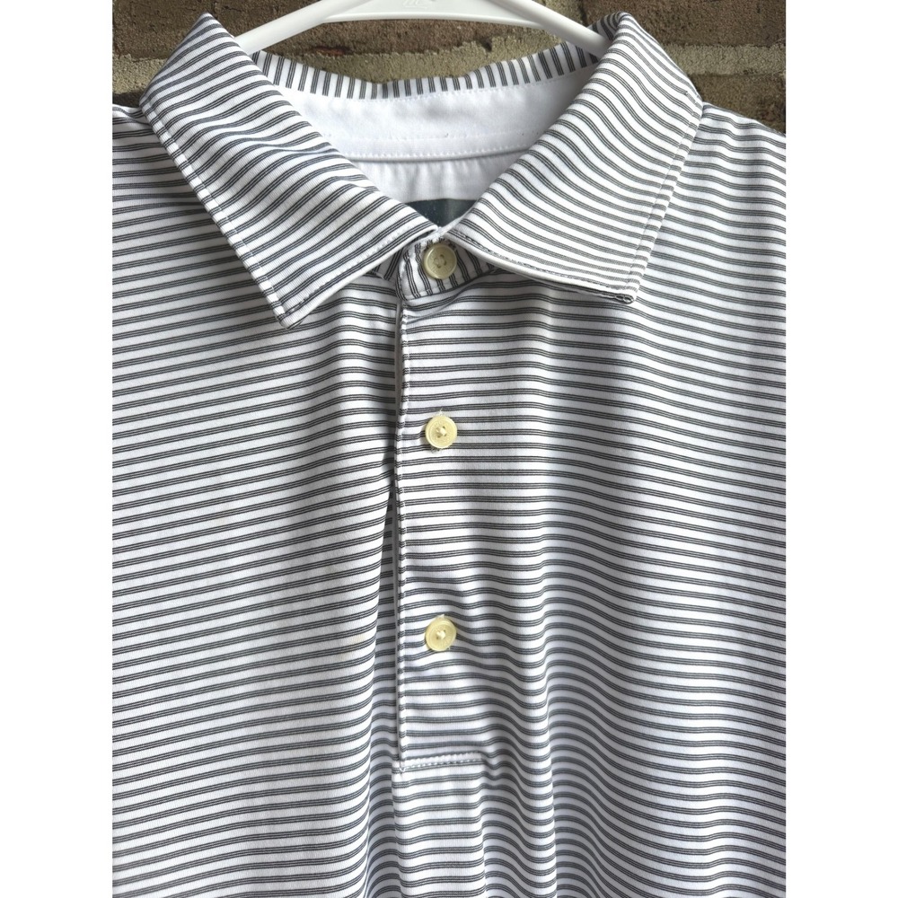 Greg Norman Play Dry Mens Large Black White Striped Short Sleeve Golf Polo Shirt